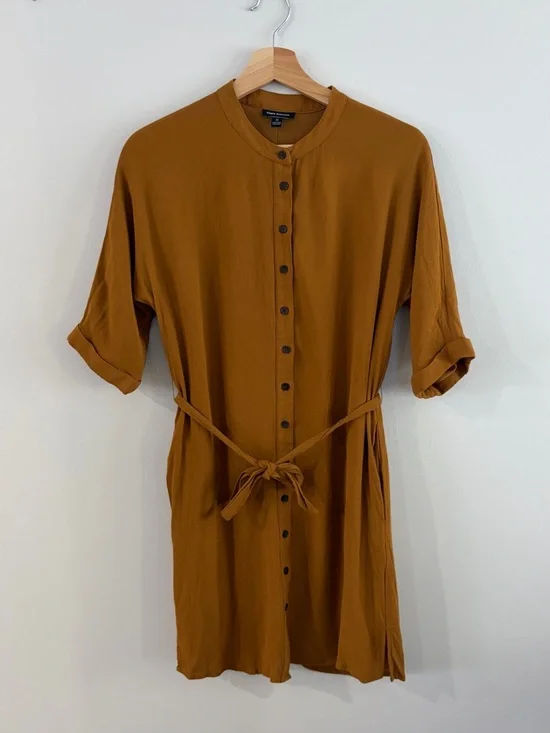 Frank & Oak Rust-Toned Button-Front Mini Dress with Tie Waist - Picture 1 of 3